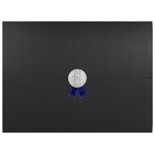 St. James® Porte-certificats/Couvertures de documents/Porte-diplômes, Noir, Sceau de récompense argenté avec ruban bleu, Paquet de 5, 83844