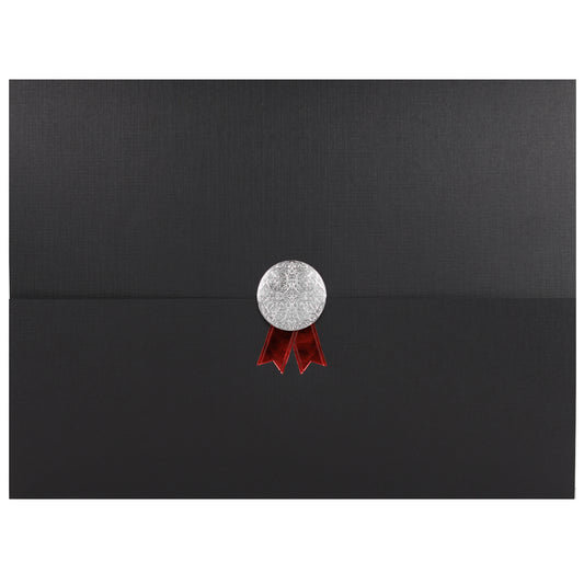 St. James® Porte-certificats/Couvertures de documents/Porte-diplômes, Noir, Sceau de récompense argenté avec ruban rouge, Paquet de 5, 83845