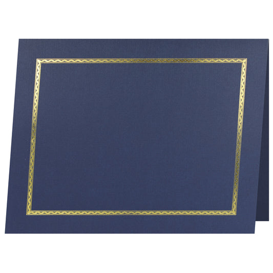 Porte-certificats/couvertures de documents/porte-diplômes St. James®, bleu marine, bordure en feuille d'or, finition lin, paquet de 5, 83846