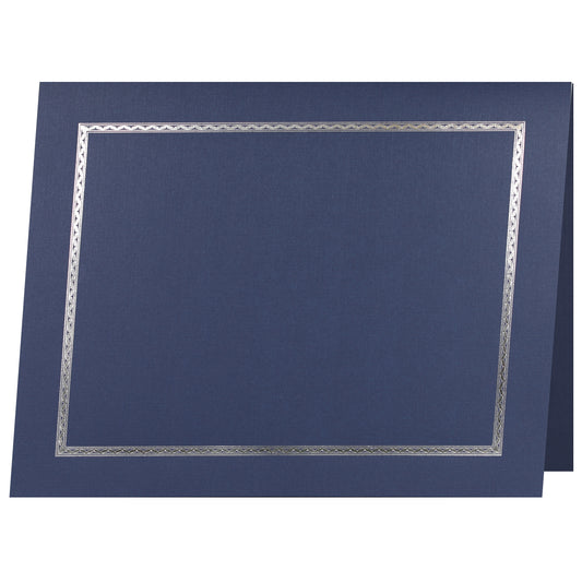 St. James® Certificate Holders/Document Covers/Diploma Holders, Navy Blue, Silver Foil Border, Linen Finish, Pack of 5, 83847