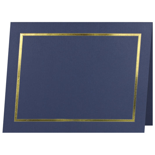 Porte-certificats/couvertures de documents/porte-diplômes St. James®, bleu marine, bordure en feuille d'or, finition lin, paquet de 5, 83850