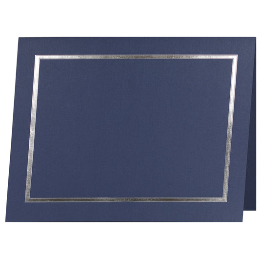 St. James® Certificate Holders/Document Covers/Diploma Holders, Navy Blue, Silver Foil Border, Linen Finish, Pack of 5, 83851