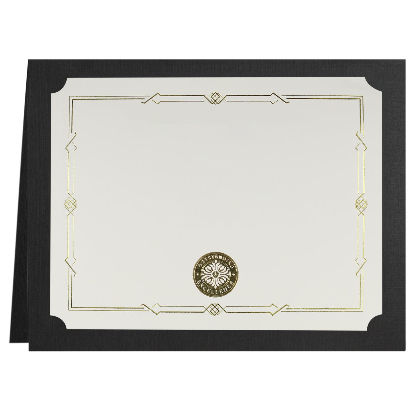 Porte-certificats/couvertures de documents/porte-diplômes St. James®, noir, bordure en feuille d'or, finition lin, paquet de 5, 83852