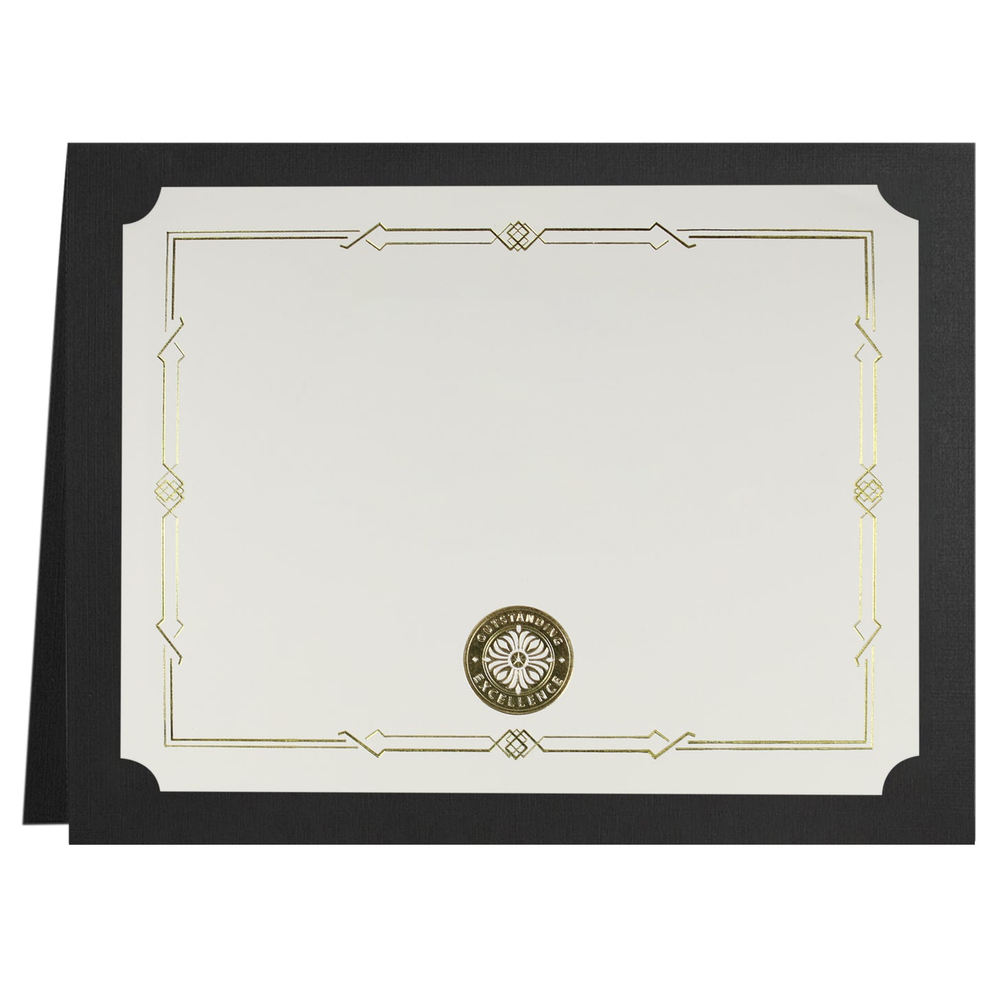 St. James® Porte-certificats/Couvertures de documents/Porte-diplômes, Noir, Bordure en feuille d'or, Finition lin, Paquet de 5, 83802