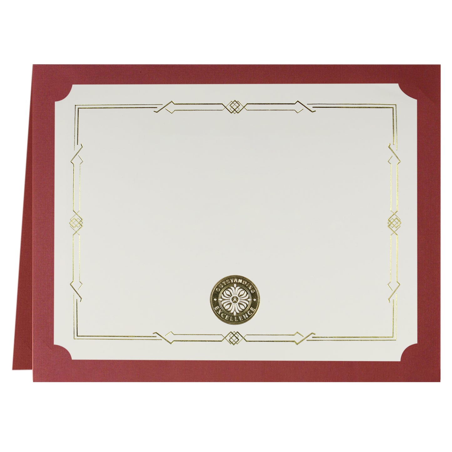 Porte-certificats/couvertures de documents/porte-diplômes St. James®, rouge, bordure en feuille d'or, finition lin, paquet de 5, 83807