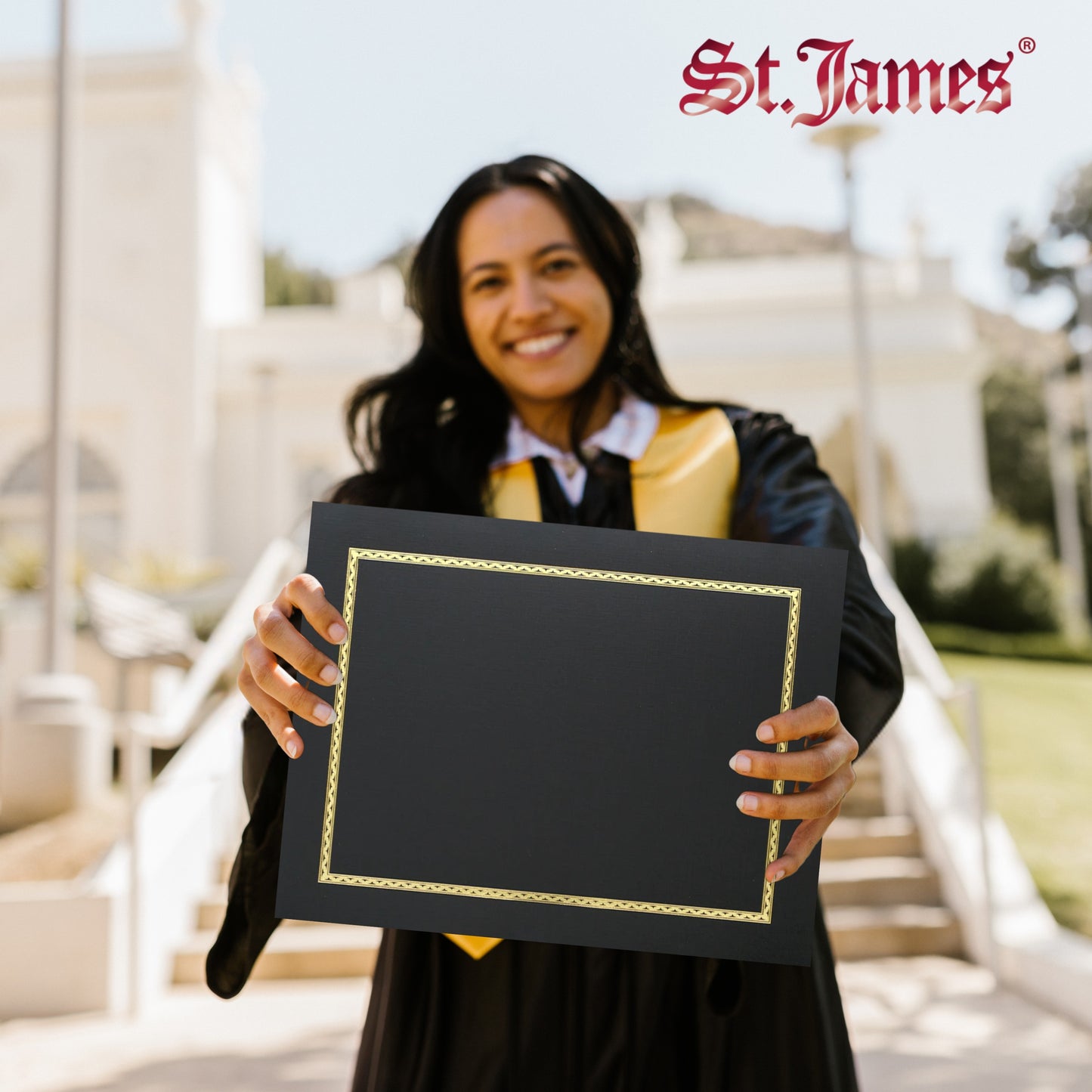 St. James® Certificate Holders/Document Covers/Diploma Holders, Black, Gold Foil Border, Linen Finish, Pack of 5, 83848