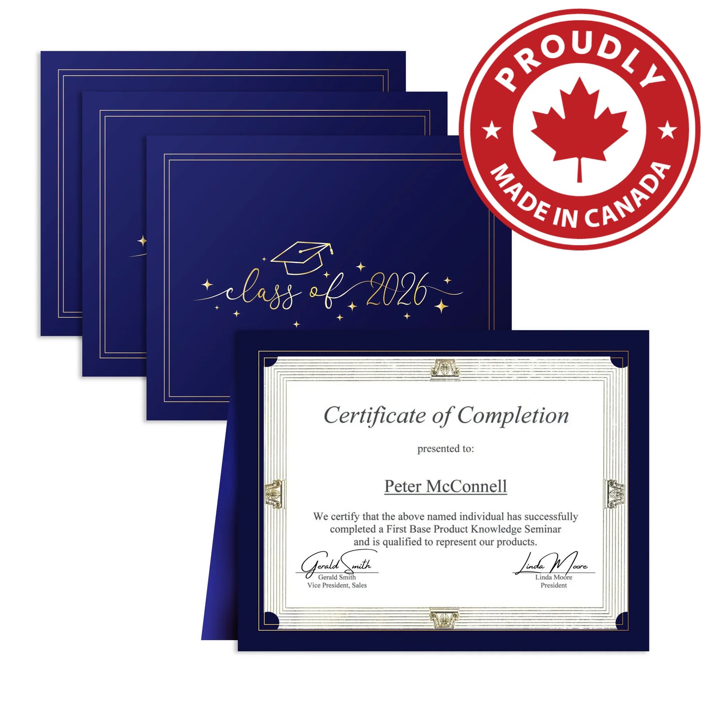 St. James® Class of 2026 Graduation Certificate, Elegant Gold Foil Script with Graduation Cap Design, Navy Blue, Fits 8.5 x 11" Documents, Pack of 10, 68342