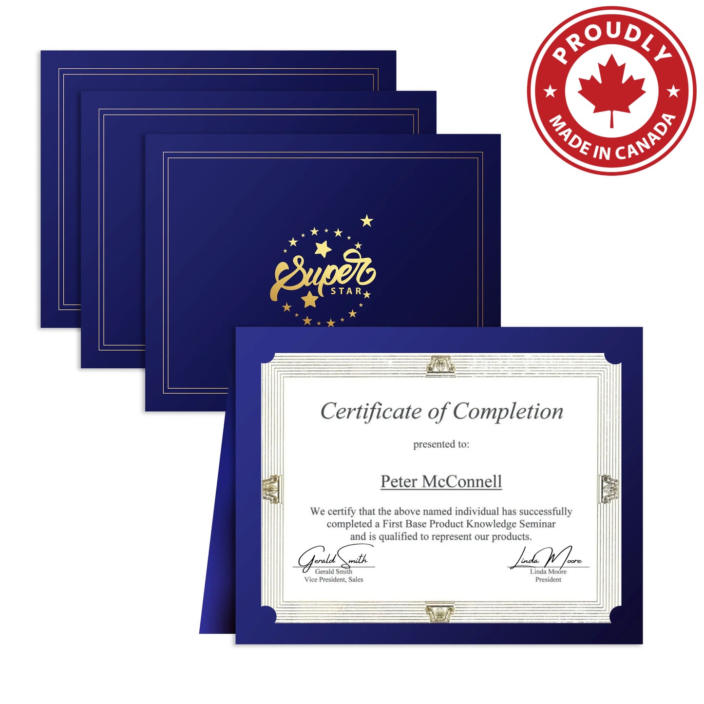 St. James® Super Star Award Certificate Holders, Gold Foil Star Design, Fits 8.5 x 11" Documents, Navy Blue, Pack of 10, 69142