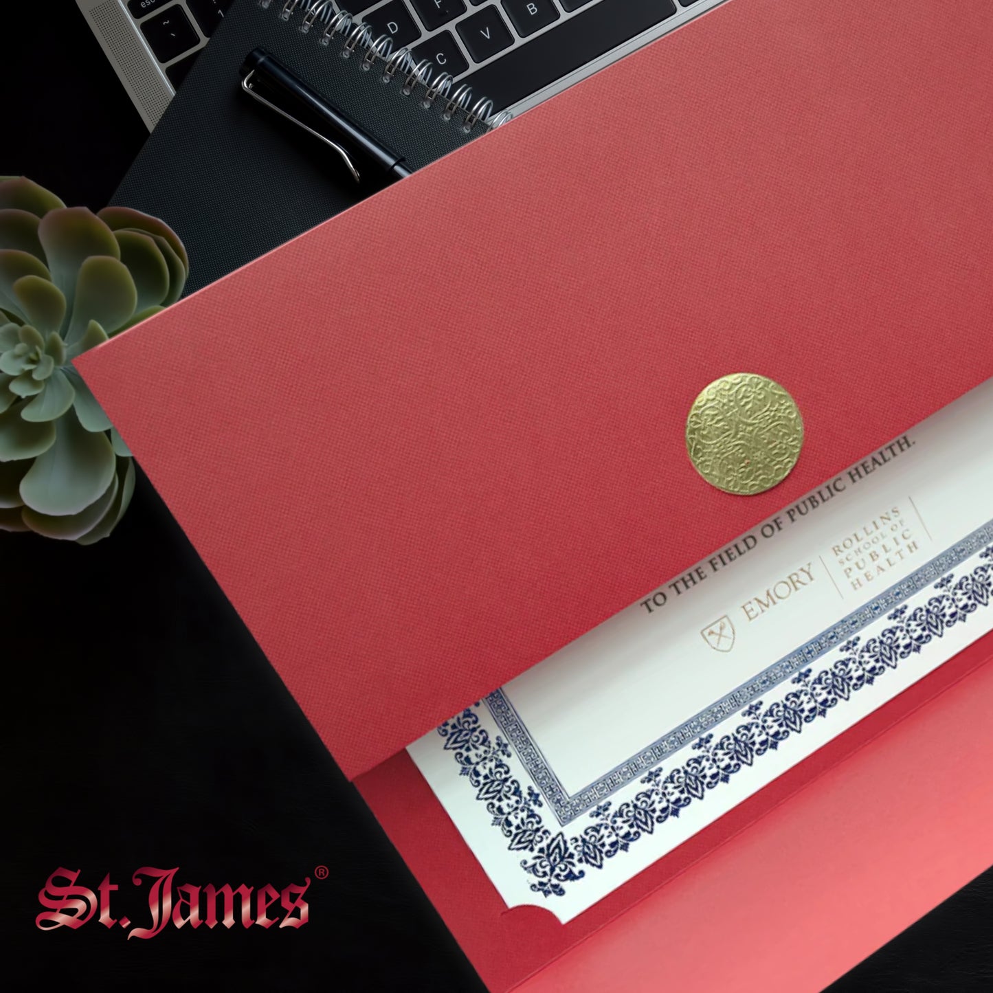 St. James® Certificate Holders/Document Covers/Diploma Holders, Red, Gold Award Seal with Blue Ribbon, Pack of 5, 83829