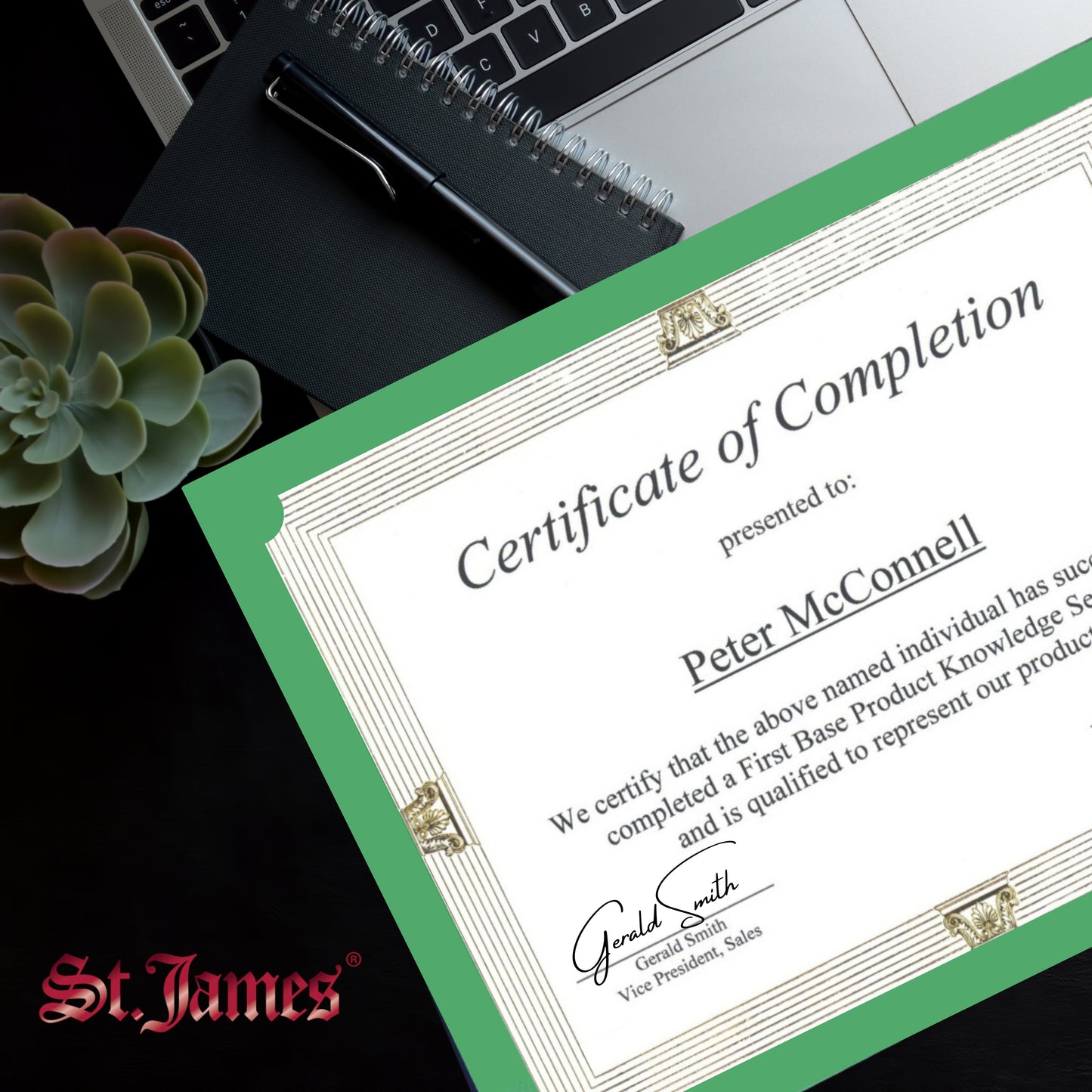 St. James® Premium Certificate Holders, Double Display Folders for 8.5 x 11" Documents, Green, Gold Foil Border, Pack of 10, 83959