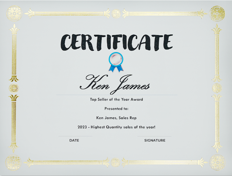 Certificats St. James® Premium Weight, Julian Design, feuille d'or, ivoire, 65 lb, 8,5 x 11", paquet de 15, 83405