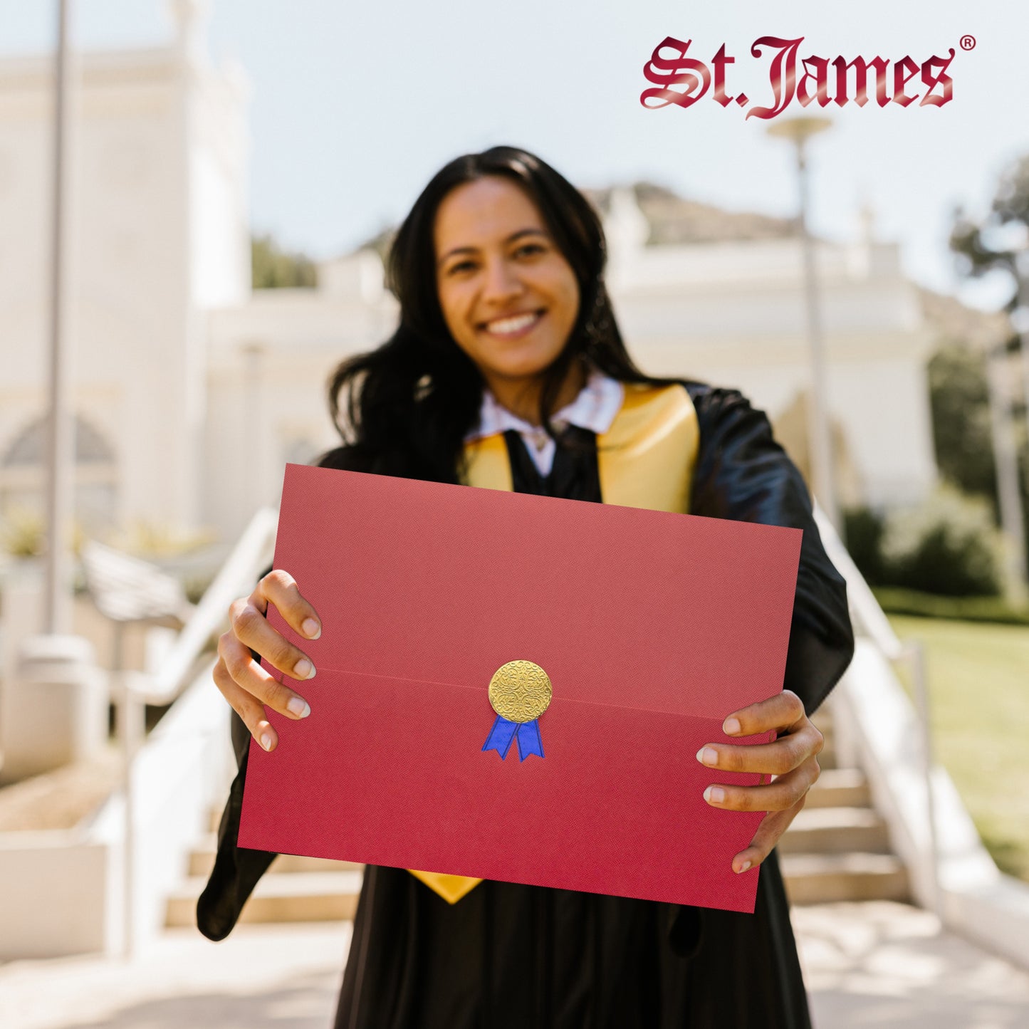 St. James® Certificate Holders/Document Covers/Diploma Holders, Red, Gold Award Seal with Blue Ribbon, Pack of 5, 83829