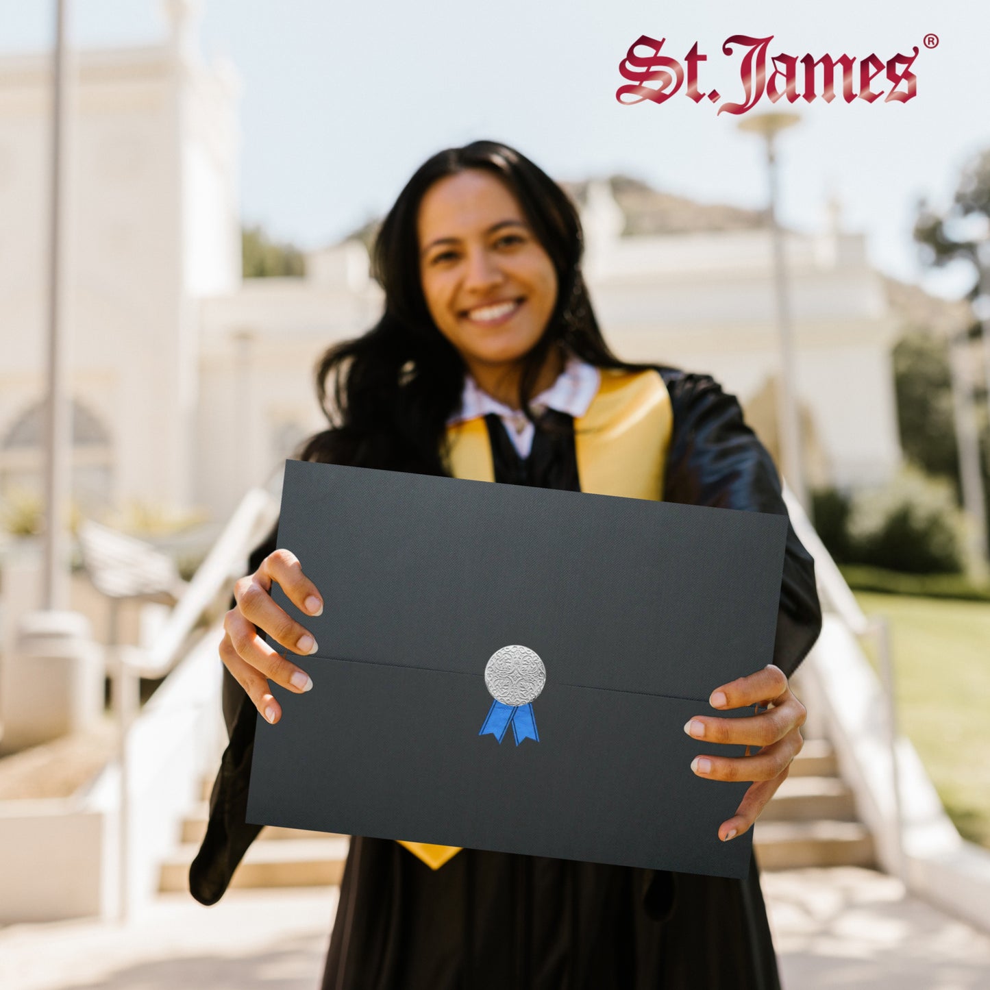 St. James® Porte-certificats/Couvertures de documents/Porte-diplômes, Bleu marine, Sceau de prix argenté avec ruban bleu, Paquet de 5, 83842