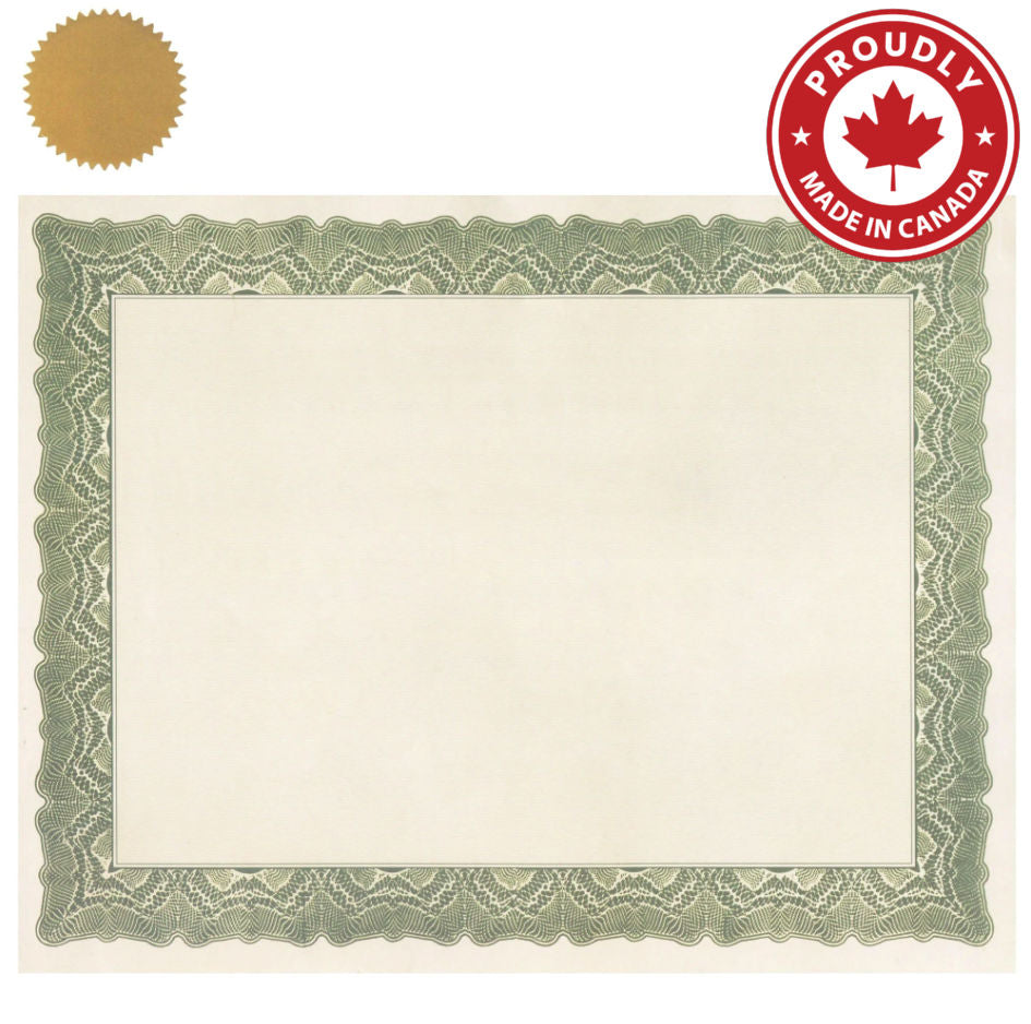 St. James® Certificates, 24 lb Paper, Gioche Green w/ Gold Seals, Pack of 25, 83408