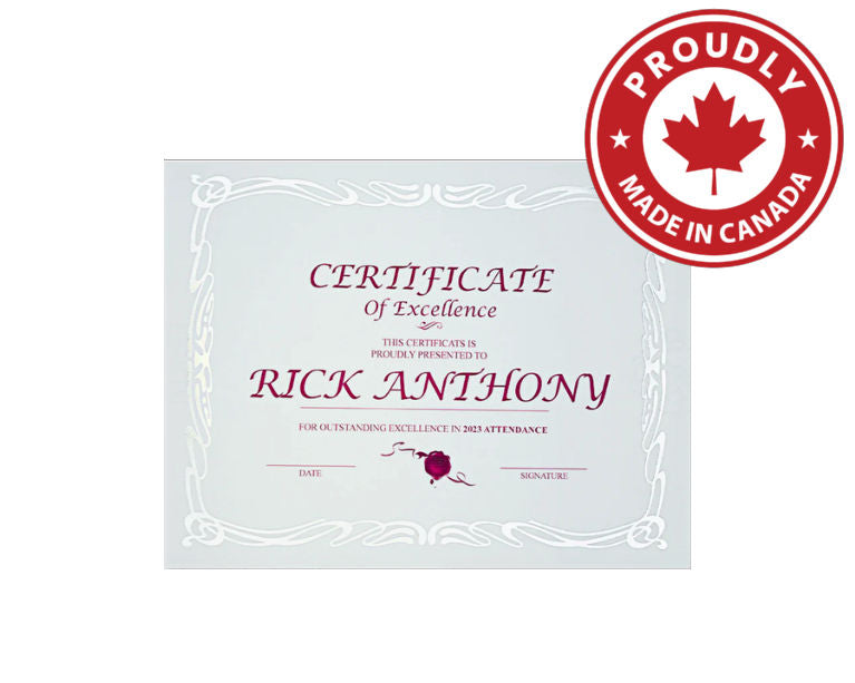 St. James® Elite™ Certificates. White Linen with Deco Silver Foil Design, Pack of 12, 83425