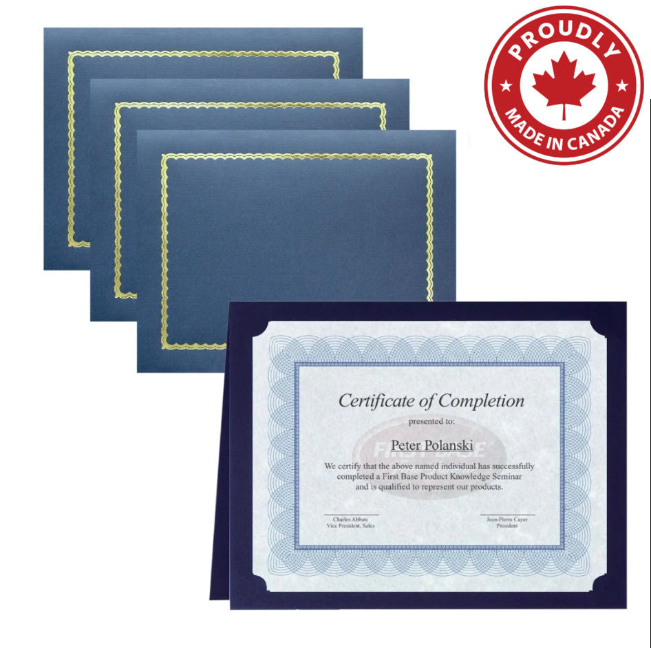 Porte-certificats en lin classique St. James® avec feuille d'or, bleu marine, paquet de 5, 83434