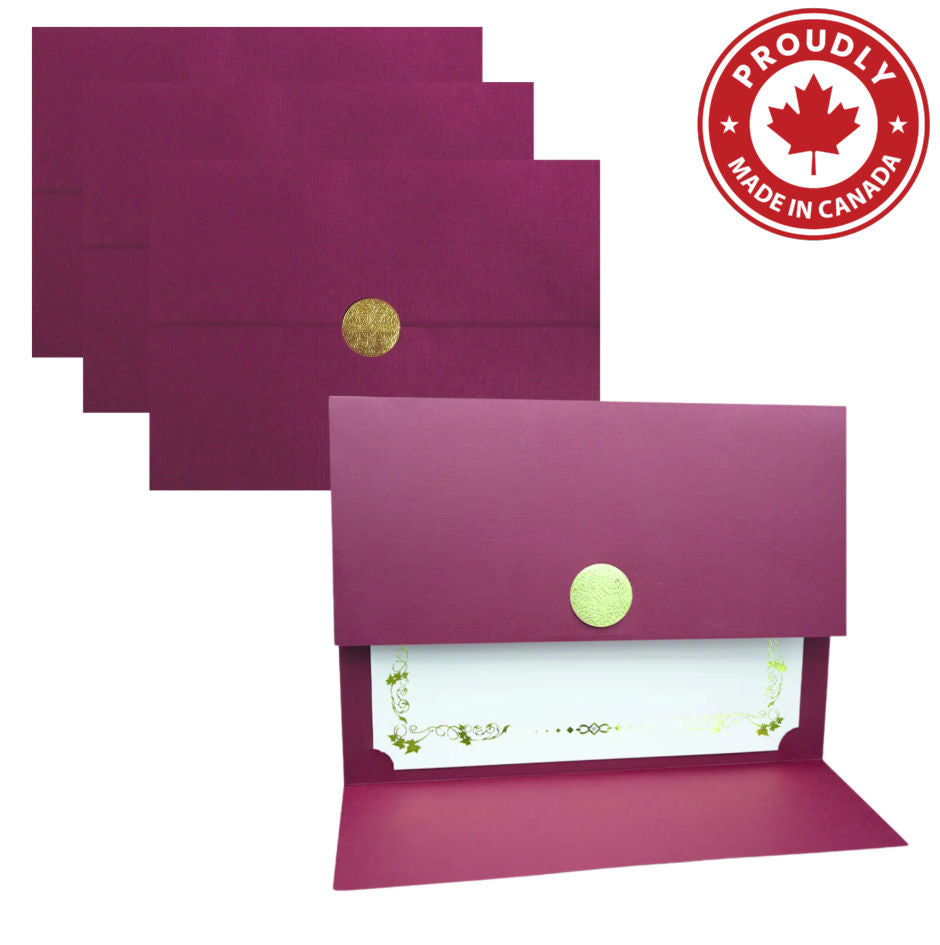 St. James® Elite™ Medallion Fold Certificate Holders, Burgundy Linen with Gold Medallion, Pack of 5, 83533