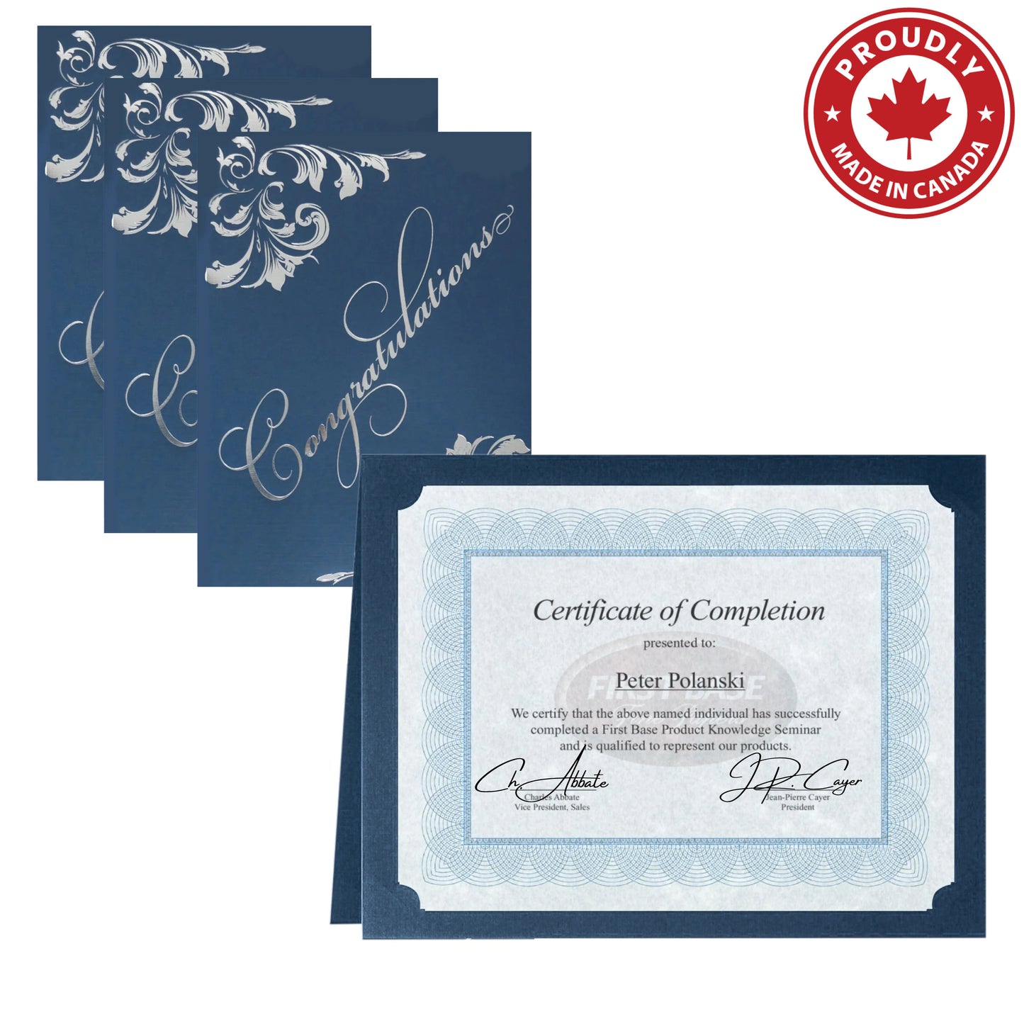 Porte-certificats St. James® avec porte-cartes-cadeaux, déco feuille d'argent, bleu marine, paquet de 5, 83541