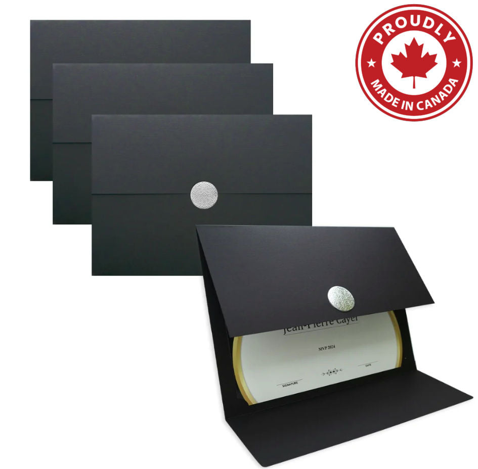St. James® Elite™ Medallion Fold Certificate Holders, Black Linen with Silver Medallion, Pack of 5, 83566