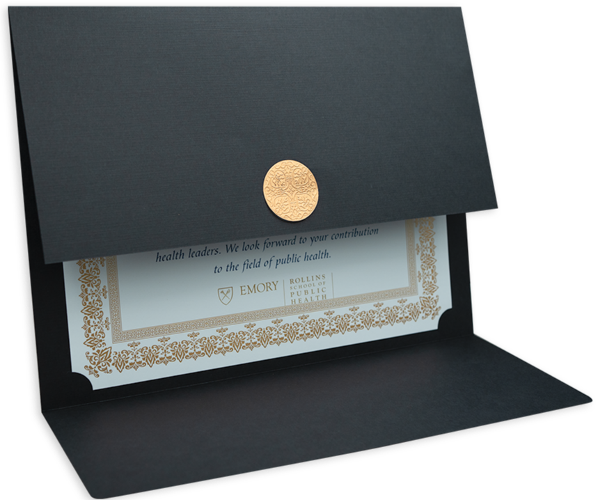 Porte-certificats St. James® Elite™ Medallion Fold, lin noir avec médaillon en cuivre, paquet de 5, 83570