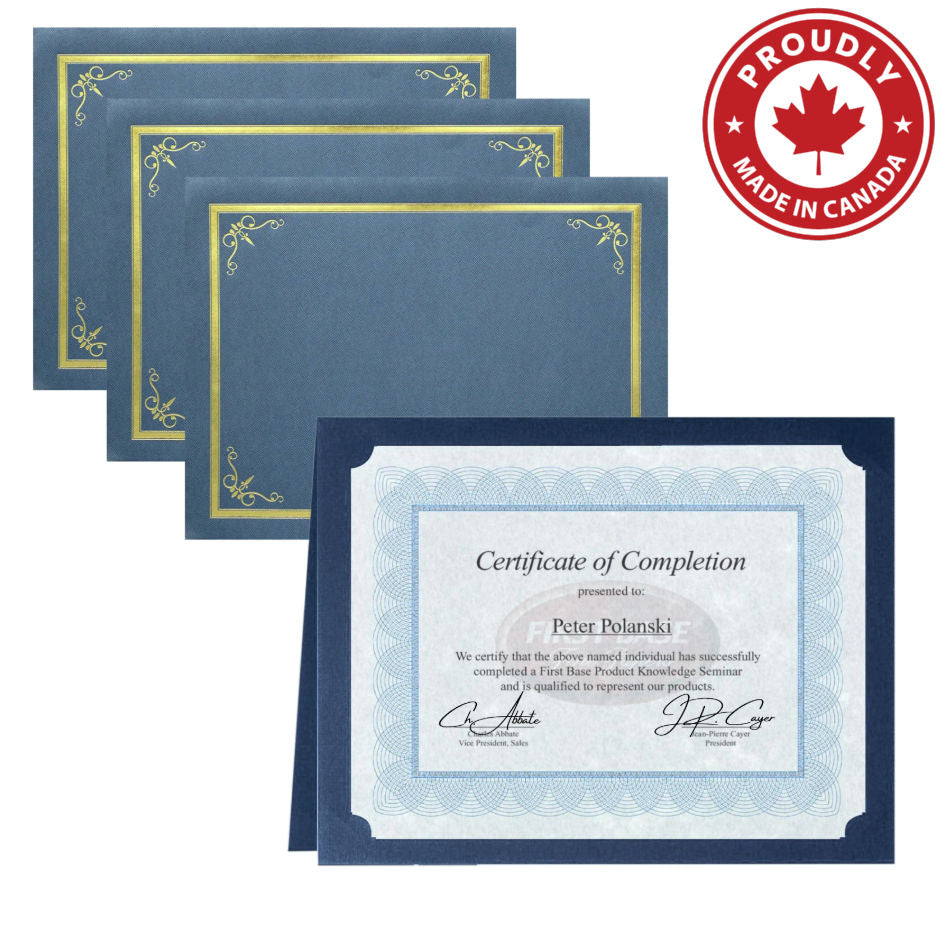 St. James® Porte-certificats/Couvertures de documents/Porte-diplômes, Bleu marine, Bordure en feuille d'or, Finition lin, Paquet de 5, 83806