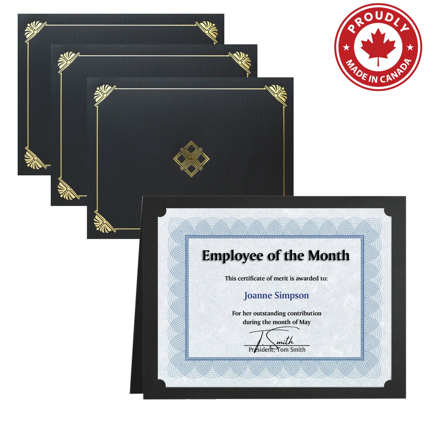 St. James® Porte-certificats/Couvertures de documents/Porte-diplômes, Noir, Feuille d'or, Finition lin, Paquet de 5, 83808