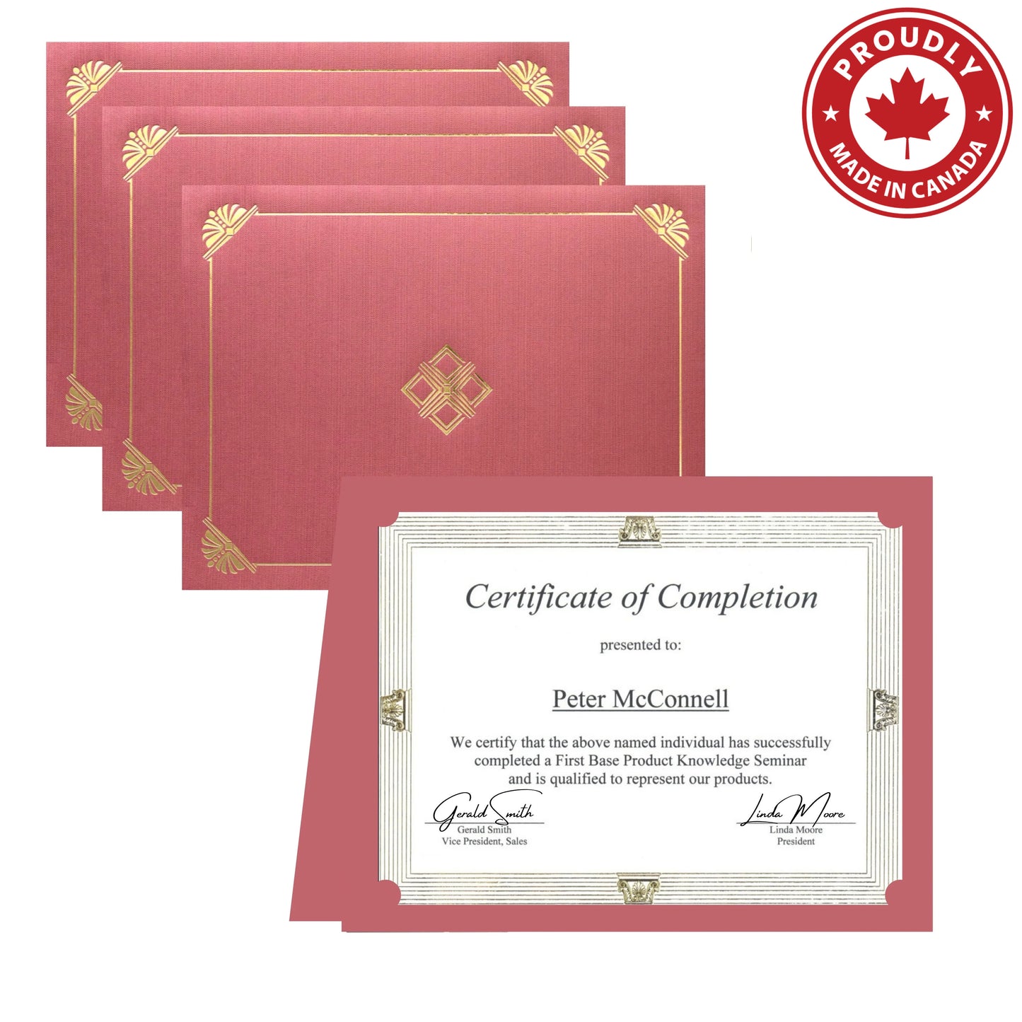 St. James® Porte-certificats/Protège-documents/Porte-diplômes, Bordeaux, Feuille d'or, Finition lin, Paquet de 5, 83810