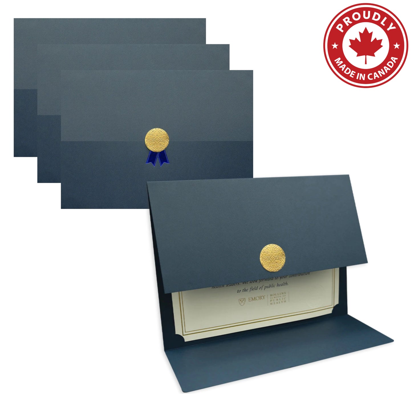 St. James® Porte-certificats/Couvertures de documents/Porte-diplômes, Bleu marine, Sceau d'or avec ruban bleu, Paquet de 5, 83814