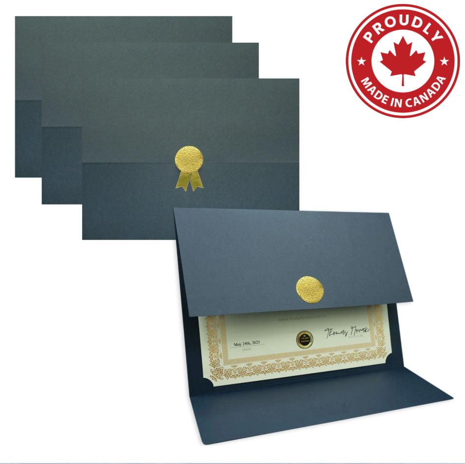 St. James® Porte-certificats/Couvertures de documents/Porte-diplômes, Bleu marine, Sceau de récompense doré avec ruban doré, Paquet de 5, 83816