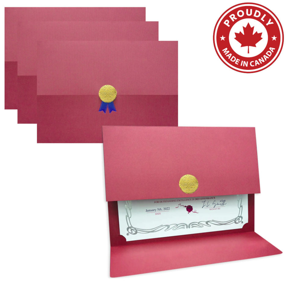 St. James® Certificate Holders/Document Covers/Diploma Holders, Burgundy, Gold Award Seal with Blue Ribbon, Pack of 5, 83817