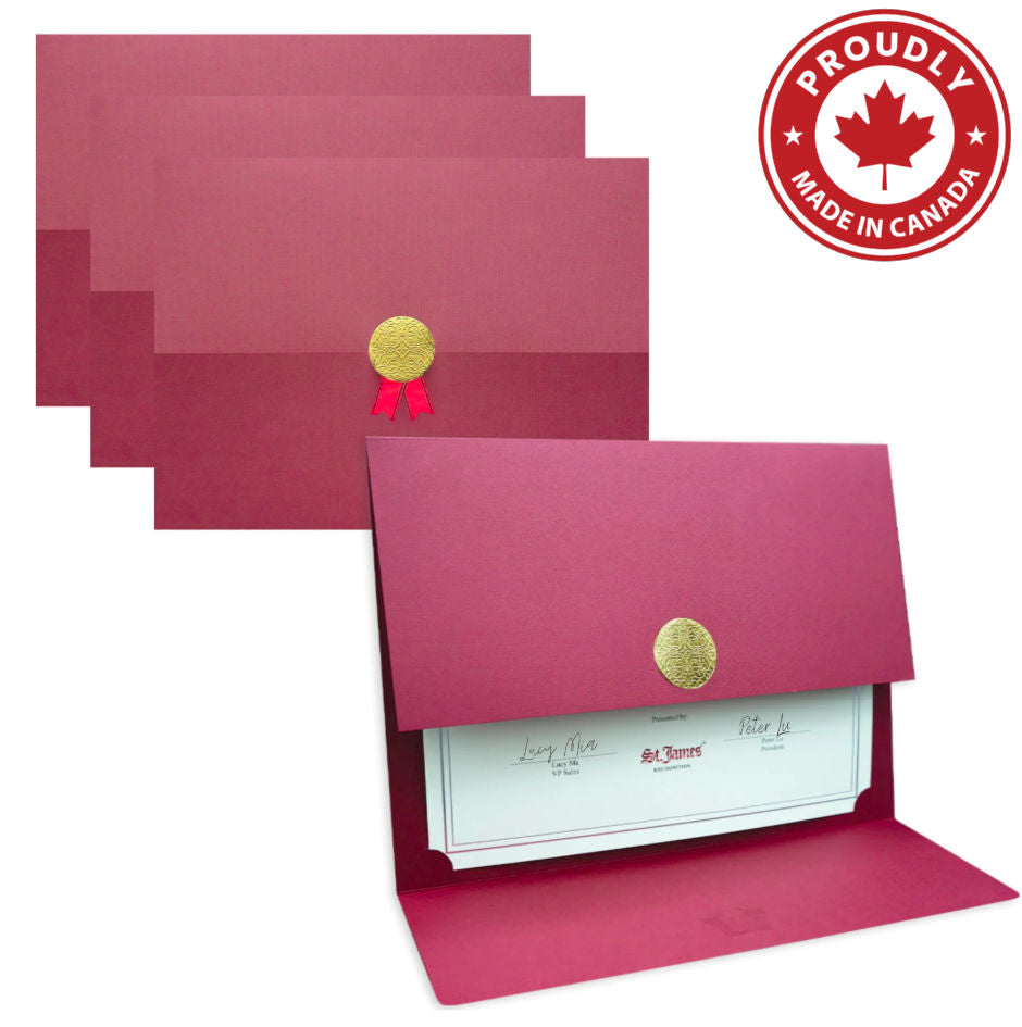 St. James® Certificate Holders/Document Covers/Diploma Holders, Burgundy, Gold Award Seal with Red Ribbon, Pack of 5, 83818