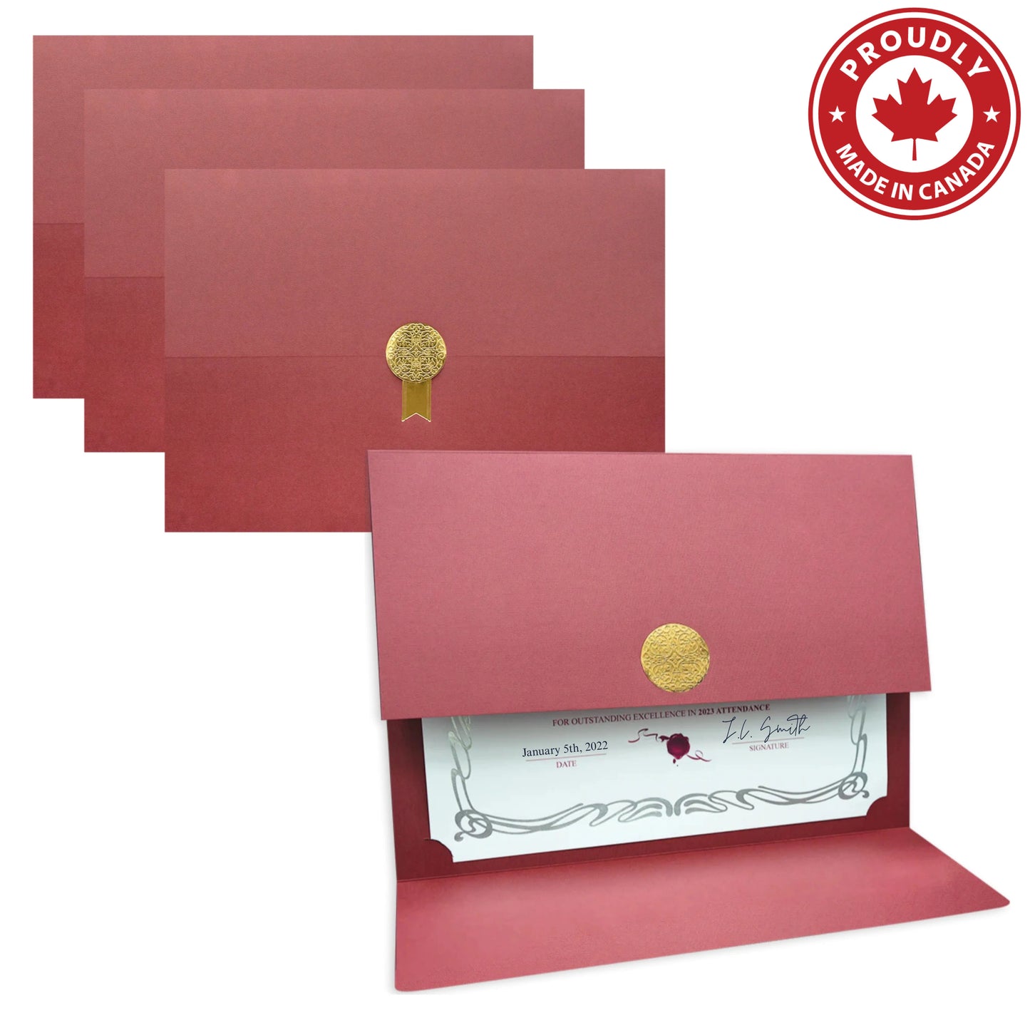 St. James® Certificate Holders/Document Covers/Diploma Holders, Burgundy, Gold Award Seal with Gold Ribbon, Pack of 5, 83819