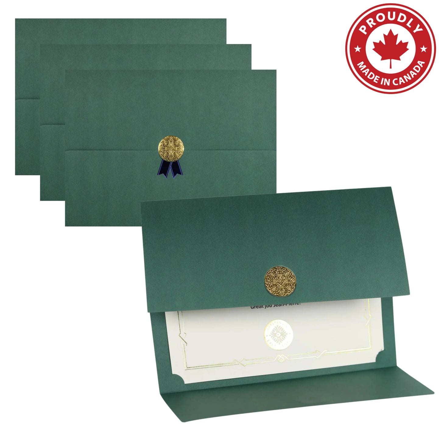 St. James® Certificate Holders/Document Covers/Diploma Holders, Green, Gold Award Seal with Blue Ribbon, Pack of 5, 83823