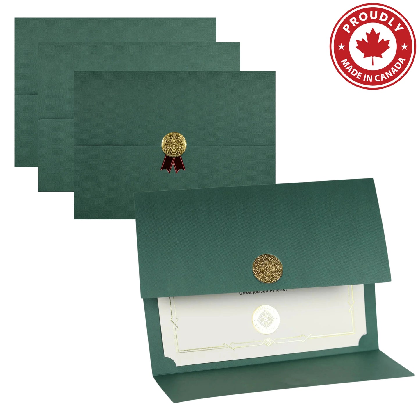 St. James® Certificate Holders/Document Covers/Diploma Holders, Green, Gold Award Seal with Red Ribbon, Pack of 5, 83824