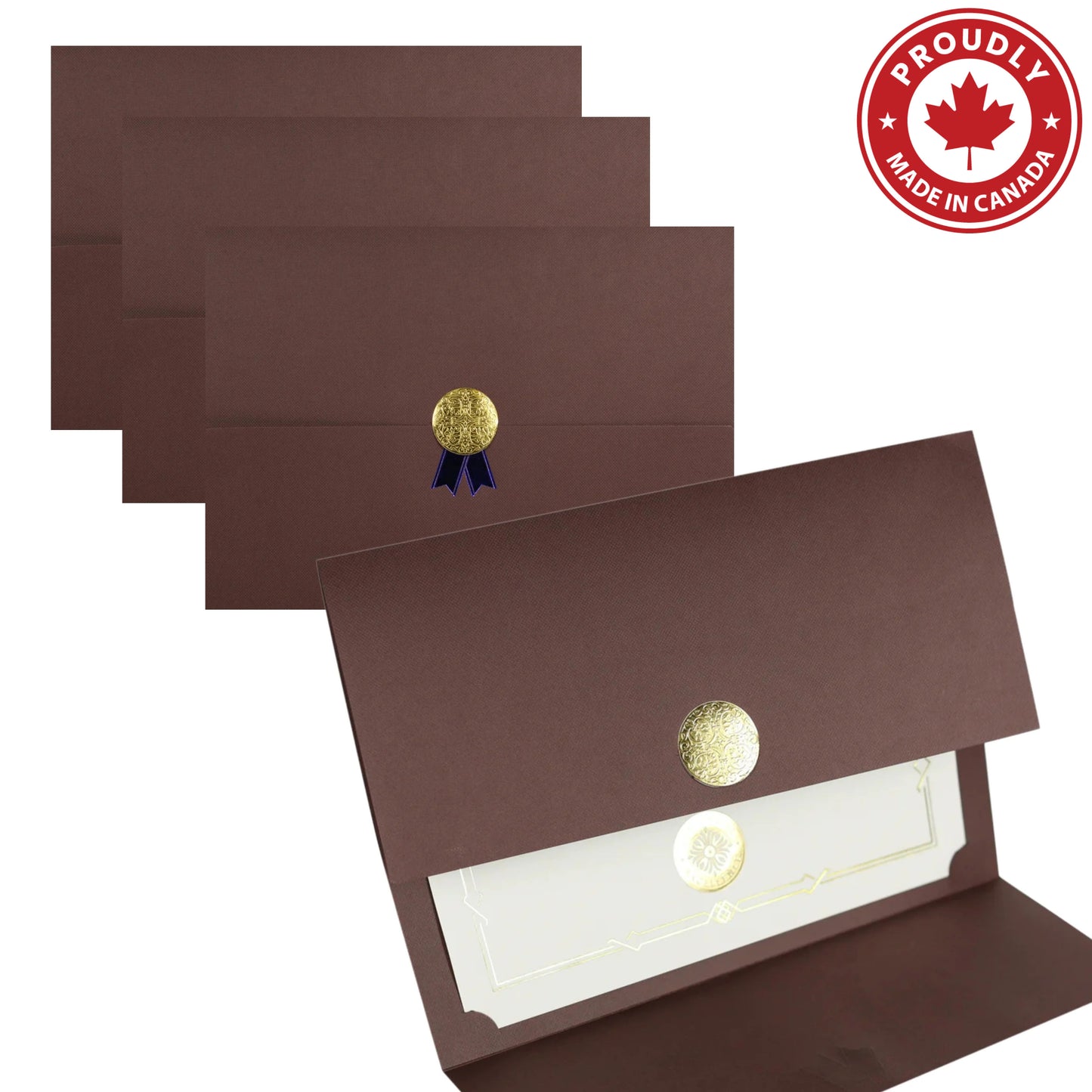 St. James® Certificate Holders/Document Covers/Diploma Holders, Brown, Gold Award Seal with Blue Ribbon, Pack of 5, 83826