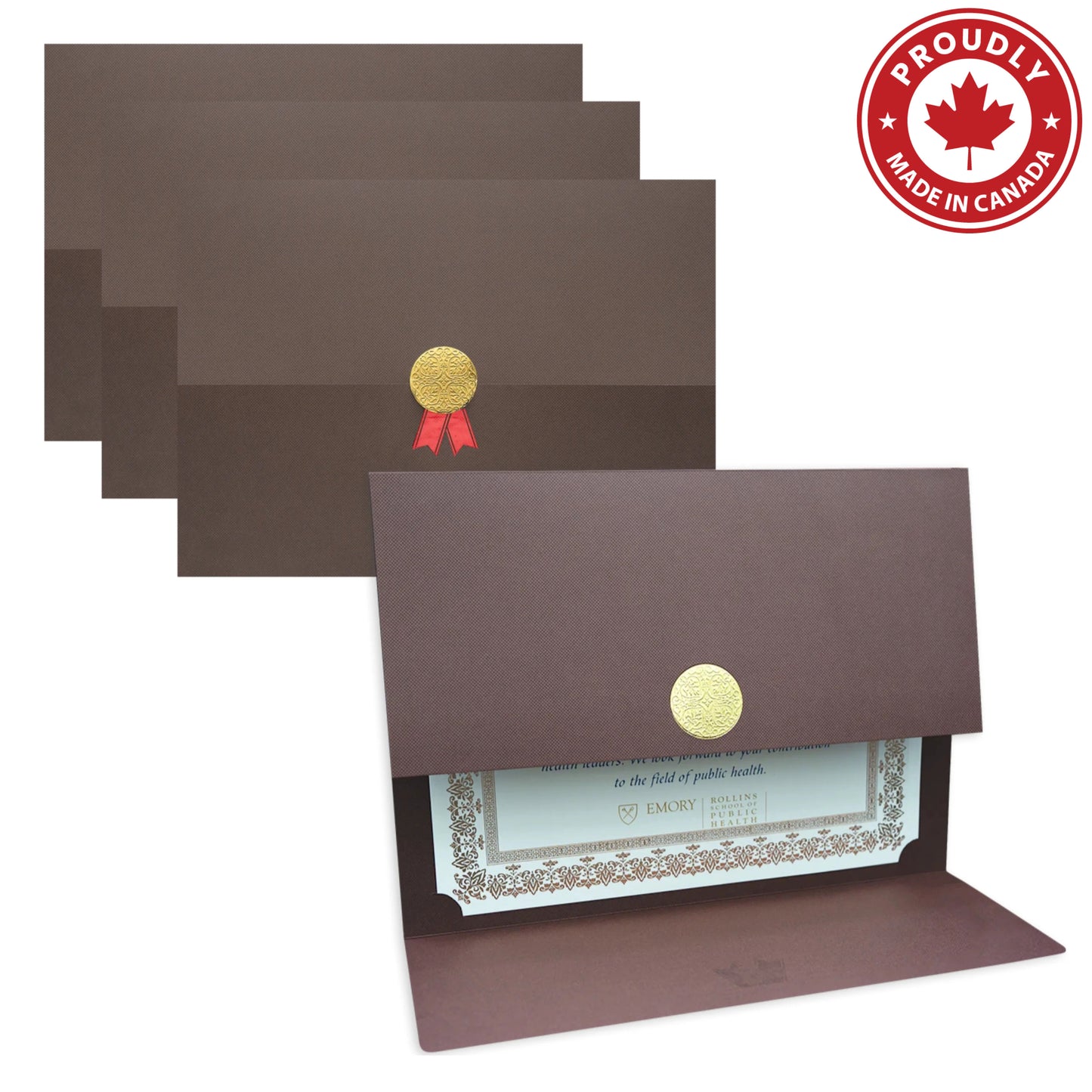 St. James® Certificate Holders/Document Covers/Diploma Holders, Brown, Gold Award Seal with Red Ribbon, Pack of 5, 83827