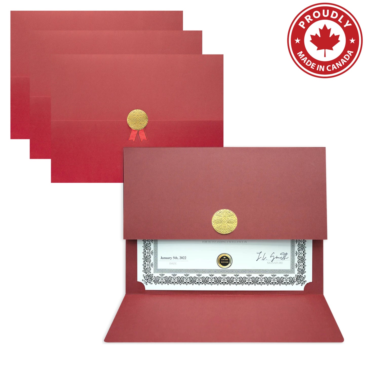 St. James® Certificate Holders/Document Covers/Diploma Holders, Red, Gold Award Seal with Red Ribbon, Pack of 5, 83830