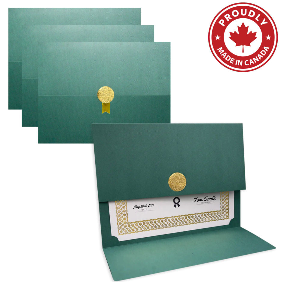 St. James® Certificate Holders/Document Covers/Diploma Holders, Green, Gold Award Seal with Single Gold Ribbon, Pack of 5, 83832