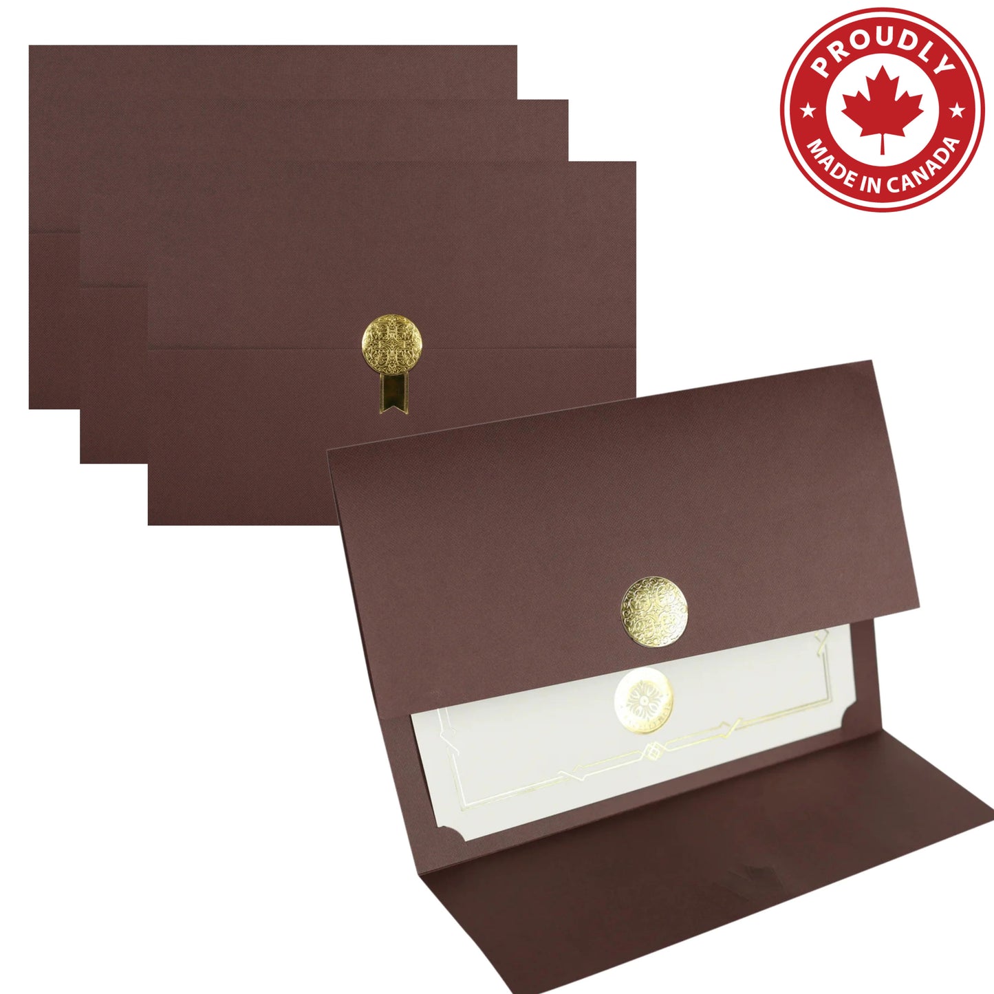 St. James® Certificate Holders/Document Covers/Diploma Holders, Brown, Gold Award Seal with Single Gold Ribbon, Pack of 5, 83833