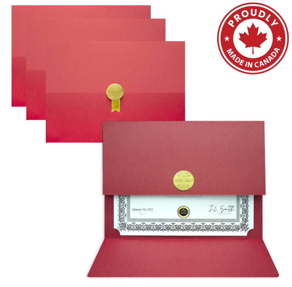 St. James® Porte-certificats/Couvertures de documents/Porte-diplômes, Rouge, Sceau de récompense doré avec ruban doré unique, Paquet de 5, 83835