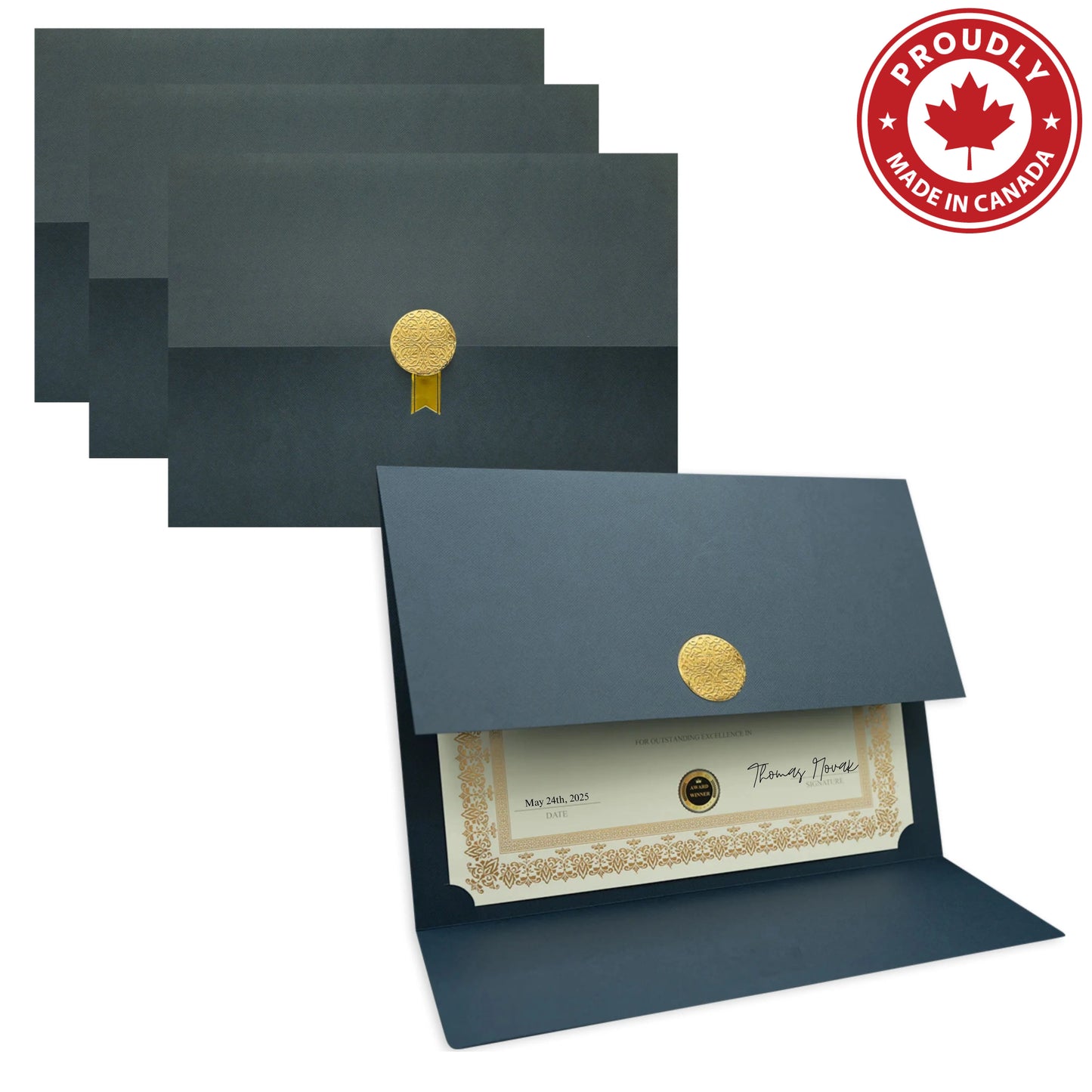 St. James® Certificate Holders/Document Covers/Diploma Holders, Navy Blue, Gold Award Seal with Single Gold Ribbon, Pack of 5, 83836