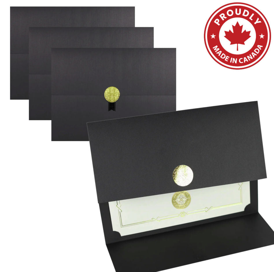 St. James® Certificate Holders/Document Covers/Diploma Holders, Black, Gold Award Seal with Single Black Ribbon, Pack of 5, 83840