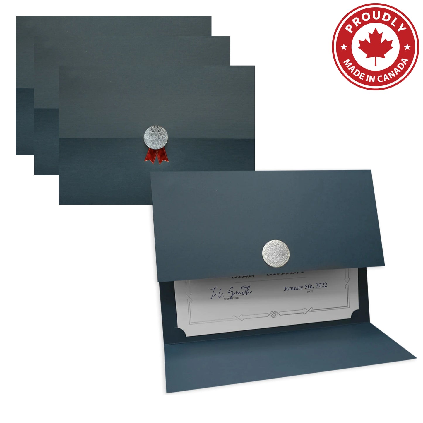St. James® Certificate Holders/Document Covers/Diploma Holders, Navy Blue, Silver Award Seal with Red Ribbon, Pack of 5, 83843