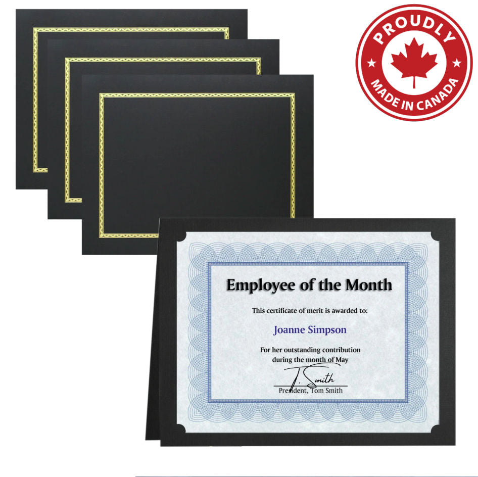 St. James® Certificate Holders/Document Covers/Diploma Holders, Black, Gold Foil Border, Linen Finish, Pack of 5, 83848