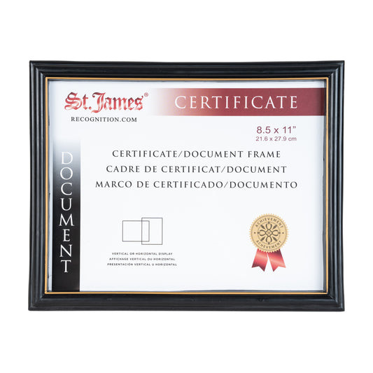 St. James® Certificate/Document/Diploma Frame, 8.5x11", Black with Gold Trim, 83916
