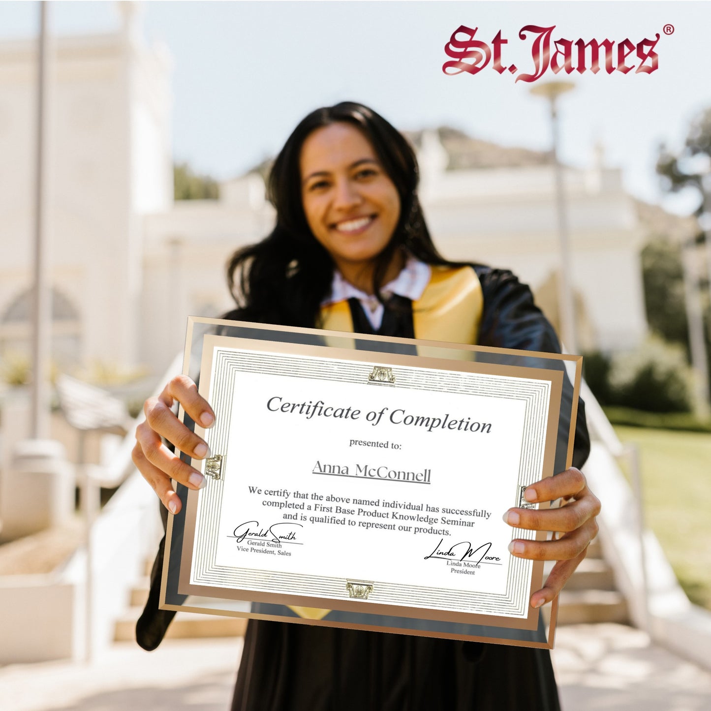 St. James® Certificate/Document/Diploma Glass Frame, 8.5x11", Clean Line Border, Gold Foil, Pack of 2, 83940