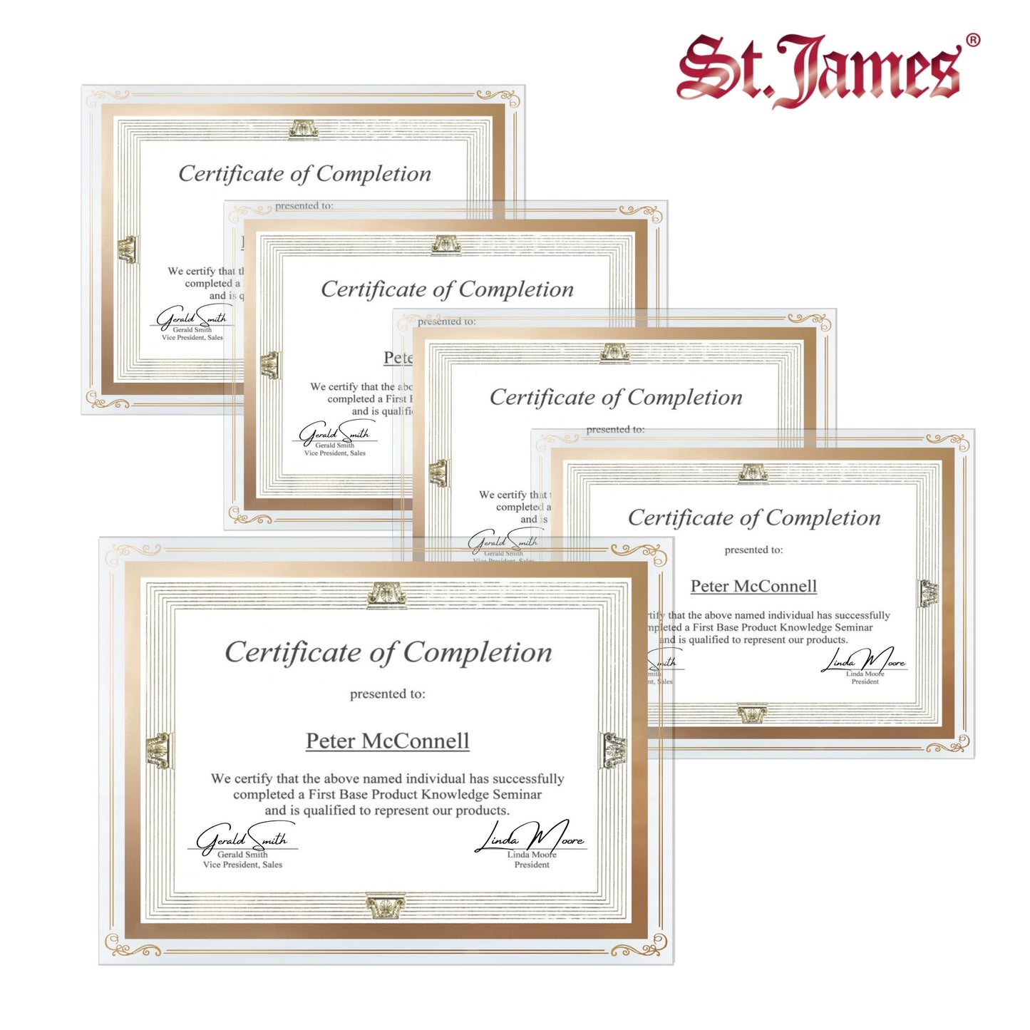 St. James® Certificate/Document/Diploma Glass Frame, 8.5x11", Decorative Border, Gold Foil, Pack of 2, 83944