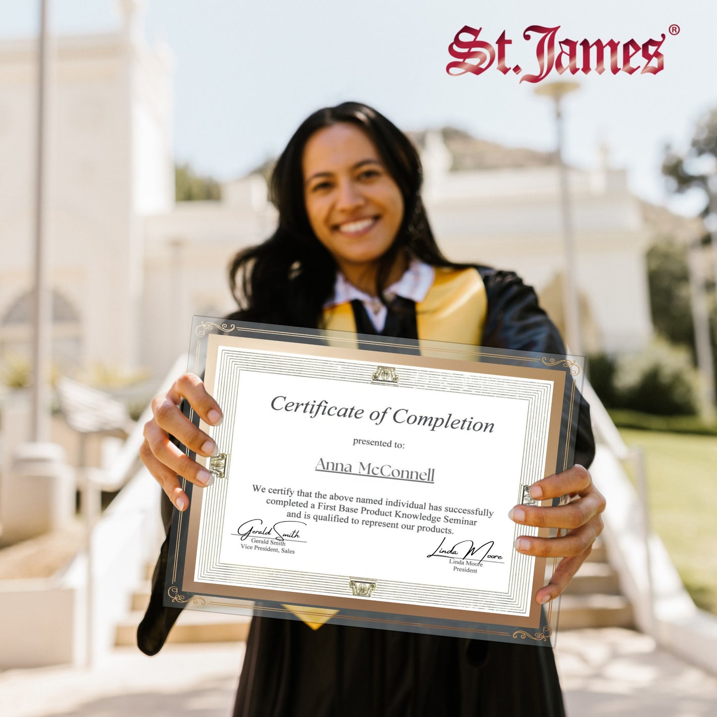 St. James® Certificate/Document/Diploma Glass Frame, 8.5x11", Decorative Border, Gold Foil, Pack of 2, 83944