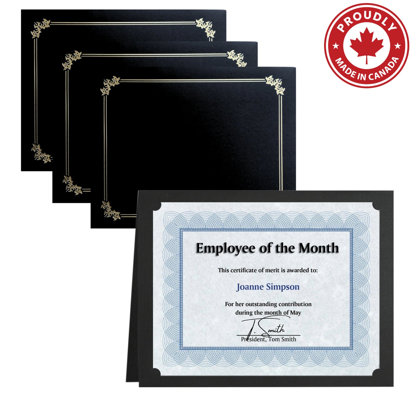 St. James® Premium Certificate Holders, Double Display Folders for 8.5 x 11" Documents, Black, Gold Foil Border, Pack of 10, 83953