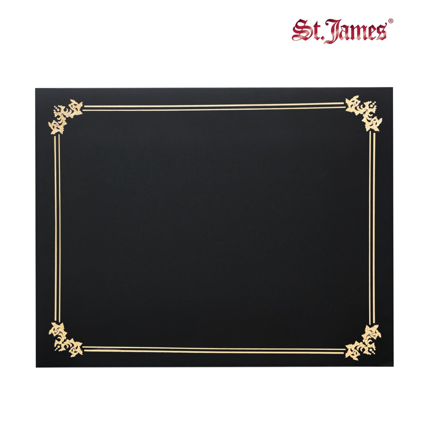 St. James® Premium Certificate Holders, Double Display Folders for 8.5 x 11" Documents, Black, Gold Foil Border, Pack of 10, 83953